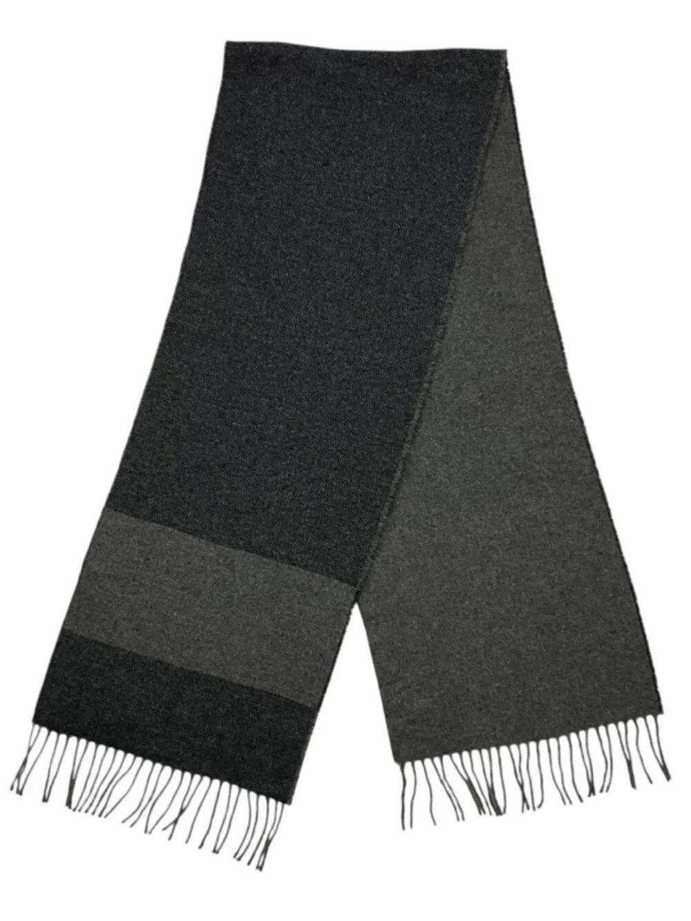 Italian Woollen Treasures Wool Scarf Gray Blue Striped Fringe NEW
